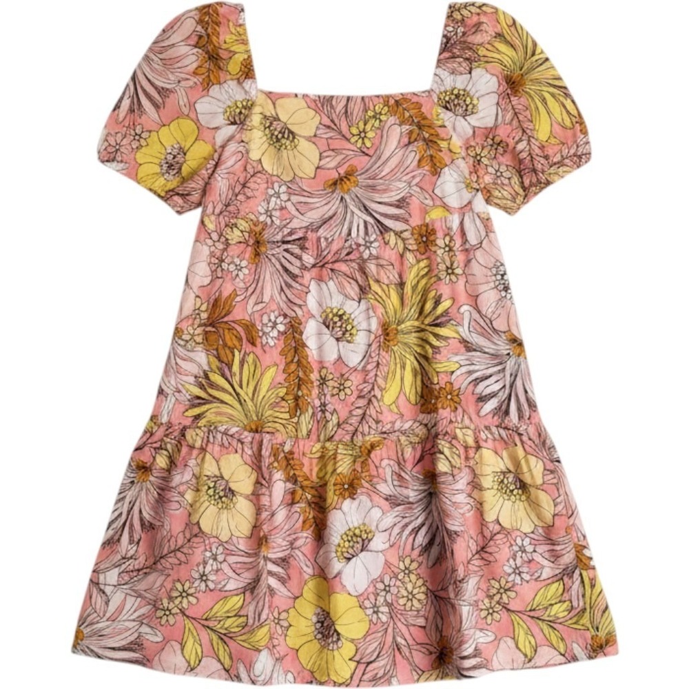 LOFT floral square-neck puff-sleeve tiered mini dress retro floral 00P vacation